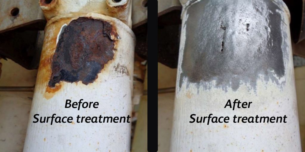 Before and after surface treatment / Rør reparasjon